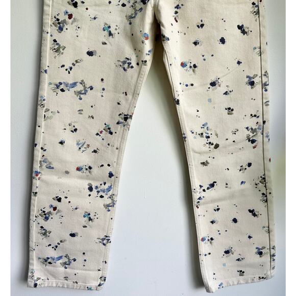 Caron Callahan NWT Stewart Khaki Painter Print Sz 0 Straight Wide Leg Jeans Pant - Picture 5 of 13